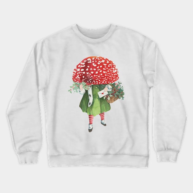 Mushroom girl in green Crewneck Sweatshirt by sinonthebeach